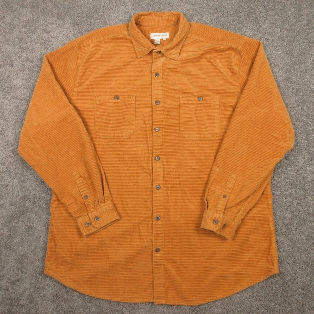 The Territory Ahead Shirt‎ Mens XLT Orange Solid Corduroy Textured Button Up
